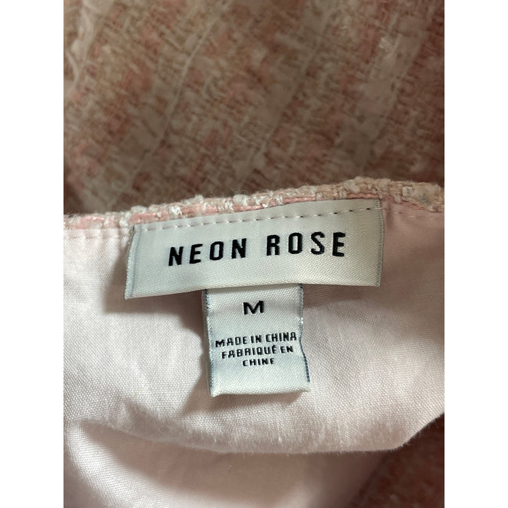 Neon Rose Relaxed Gilet Pink Tweed Button Down Sweater Vest Coat Jacket Top Sz M