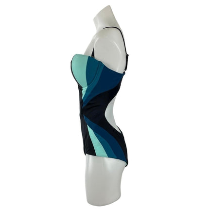 Emily Hsu Women Color Block Sleeveless Sweetheart Neck One Piece Tank Swimwear M