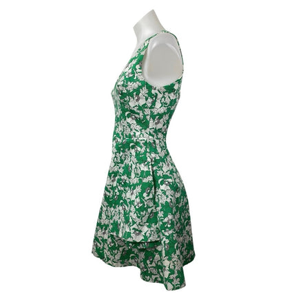 Zara Green Floral Print V-Neck Zip Sleeveless A-Line Fit & Flare Mini Dress Sz S