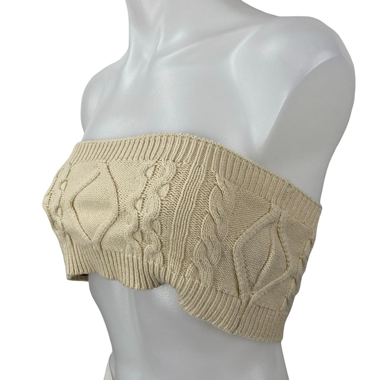 Forever 21 Womens Beige Cable Knit Tube Bralette Long Sleeve Crop Cardigan Set S