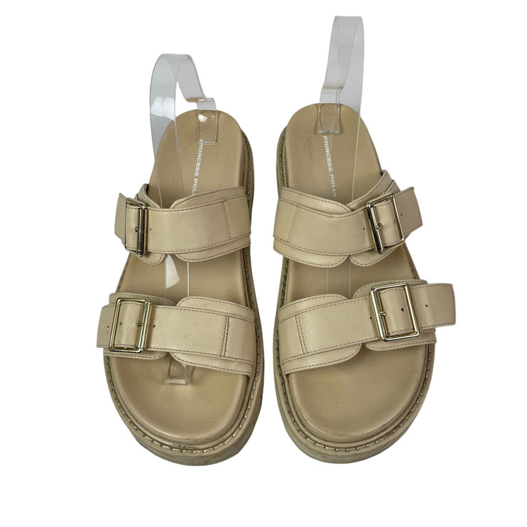 Princess Polly Ma Belle Women's Cream Double Buckle Strap Flats Slides Sandals 9