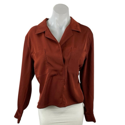 Banana Republic Brown Collared Long Sleeve Patch Pockets Shirt Blouse Top Size L