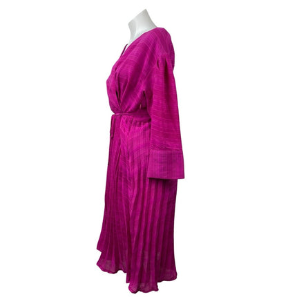 Sewlip Women's Pink Long Sleeve V Neck Pleated Tie Waist Wrap Midi Skirt Size M