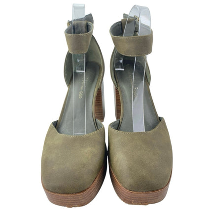 House Of Harlow 1960 Tanner Green Suede Ankle Strap Platform Heels Sandals Sz 9M