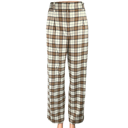 Aritzia Wilfred The Effortless Brown Plaid High Waist Wide Leg Trousers Pants 2