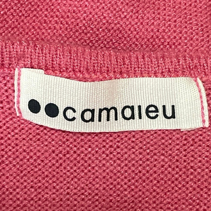 Camaieu Womens Pink Short Puff Sleeve V-neck Button Up Cropped Blouse Top Size M