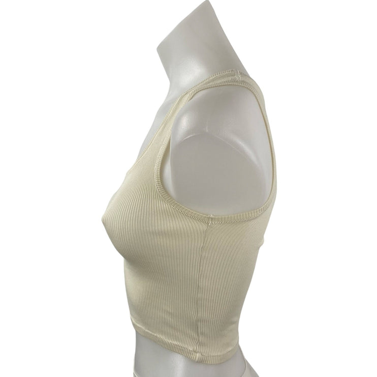 H&M Women's Cream Ribbed Knit Sculpt Square Neck Tank Cami Crop Top Size XS