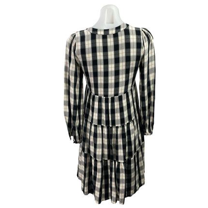 Anthropologie Maeve Amber Black White Plaid Checkered Tiered Tunic Mini Dress XS
