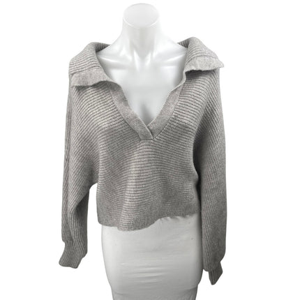 Princess Polly Women's Gray Long Sleeve V Neck Knit Polo Sweater Top Size M/L