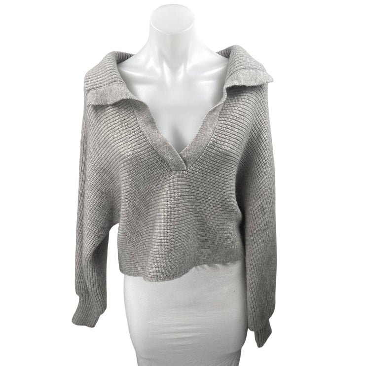 Princess Polly Women's Gray Long Sleeve V Neck Knit Polo Sweater Top Size M/L