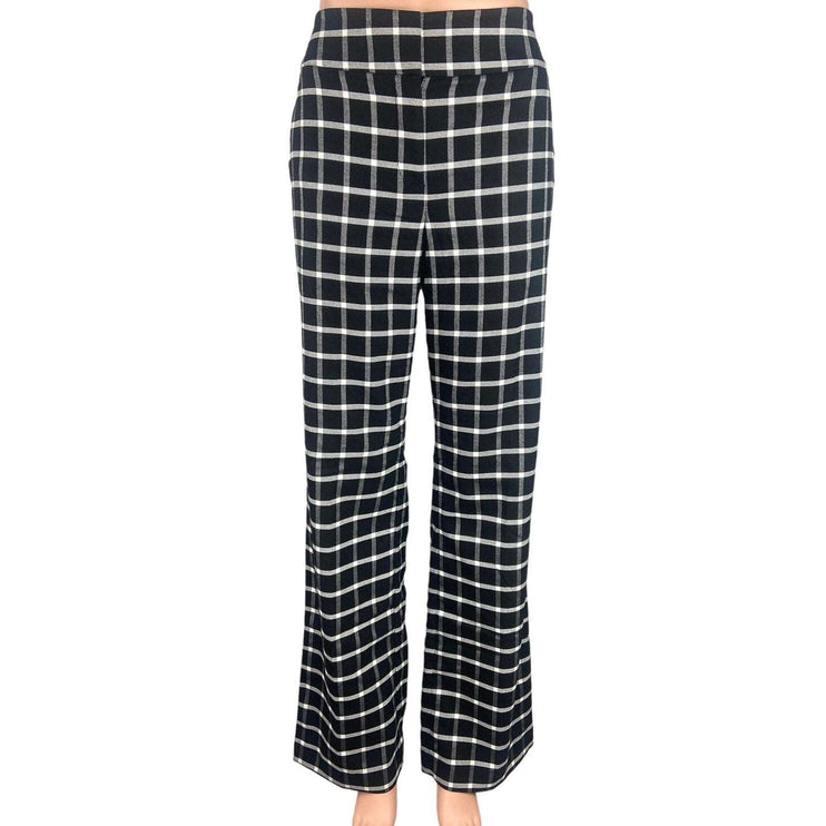 Ann Taylor Black Plaid Side Zip Straight Leg High Rise Ankle Dress Pants Size 8