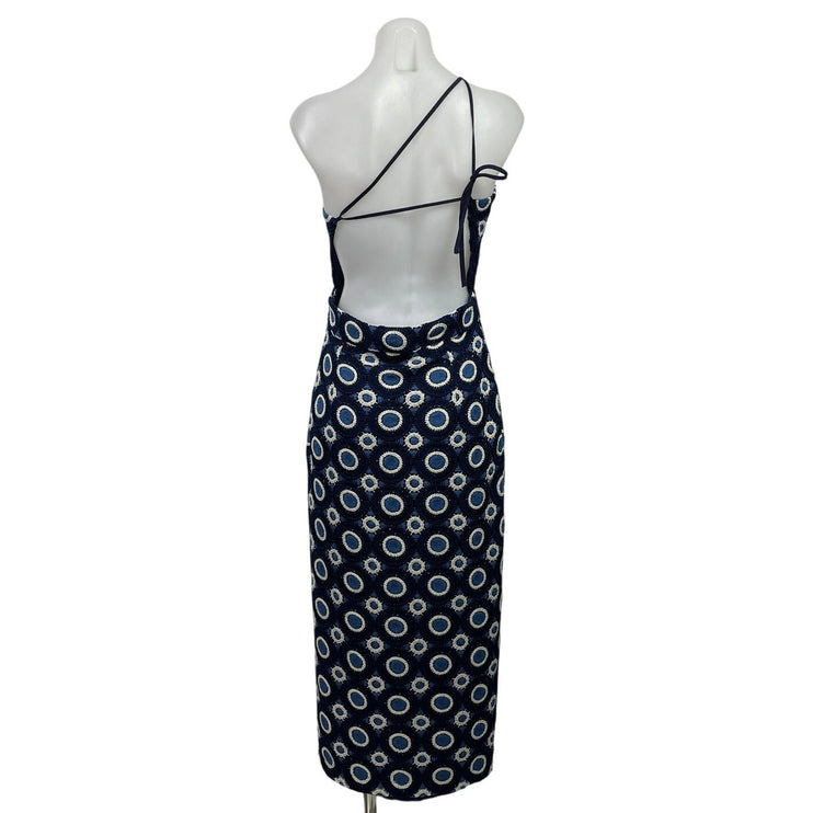 Sezane Navy Blue Halter Sleeveless Open Back Slit Sheath Sun Maxi Dress Size 6