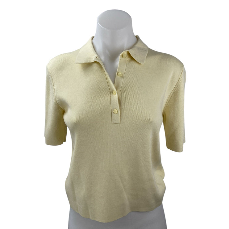 Uniqlo Cream Yellow Knit Collared Short Sleeve Crop Polo Sweater Shirt Top Sz S