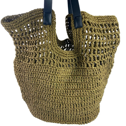 Banana Republic Paper Straw Shopper Tan Black Strap Vegan Beach Tote Bag OS