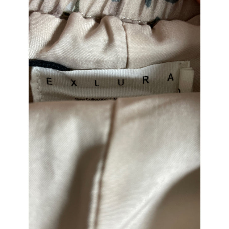 Exlura Beige Leopard Animal Print Pleated High Waist A Line Midi Skirt Size S