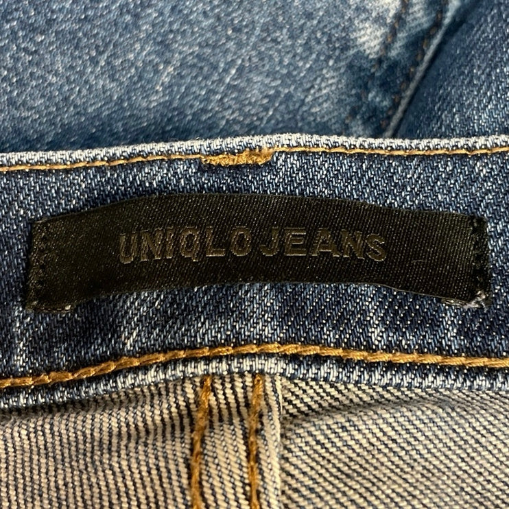 Uniqlo Womens Blue Medium Wash Mid Rise Straight Leg Denim Jeans Pants Size 28