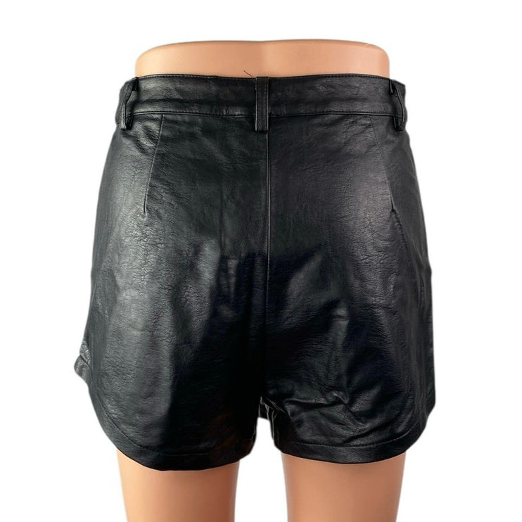 Princess Polly Women's Black Faux Vegan Leather High Waisted Mini Shorts Size 4
