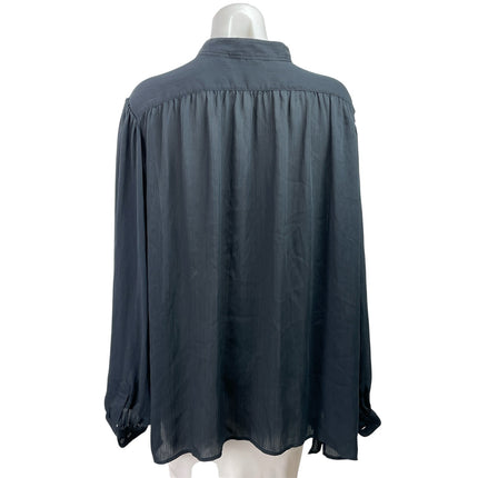 Uniqlo Womens Blue High Neck Mandarin Collar Long Sleeve Button Down Shirt Top L
