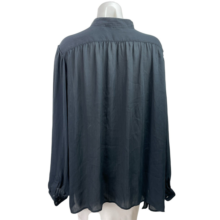 Uniqlo Womens Blue High Neck Mandarin Collar Long Sleeve Button Down Shirt Top L