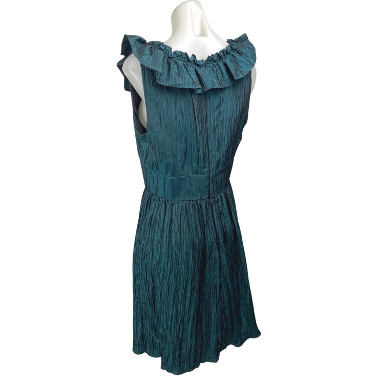 London Times Blue Silk Satin Sleeveless Ruffle Pleated Mini Fit & Flare Dress 10
