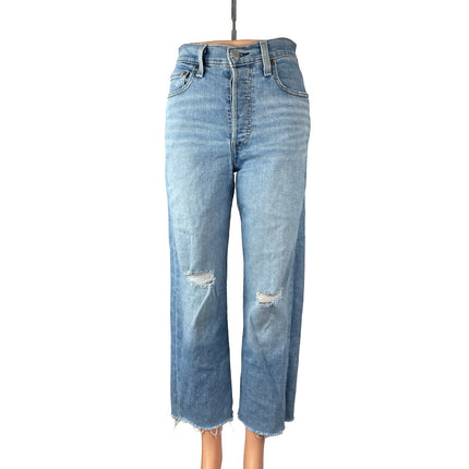 Levi's Womens Light Blue Distressed Raw Frayed Hem Straight Denim Jeans Pants 25
