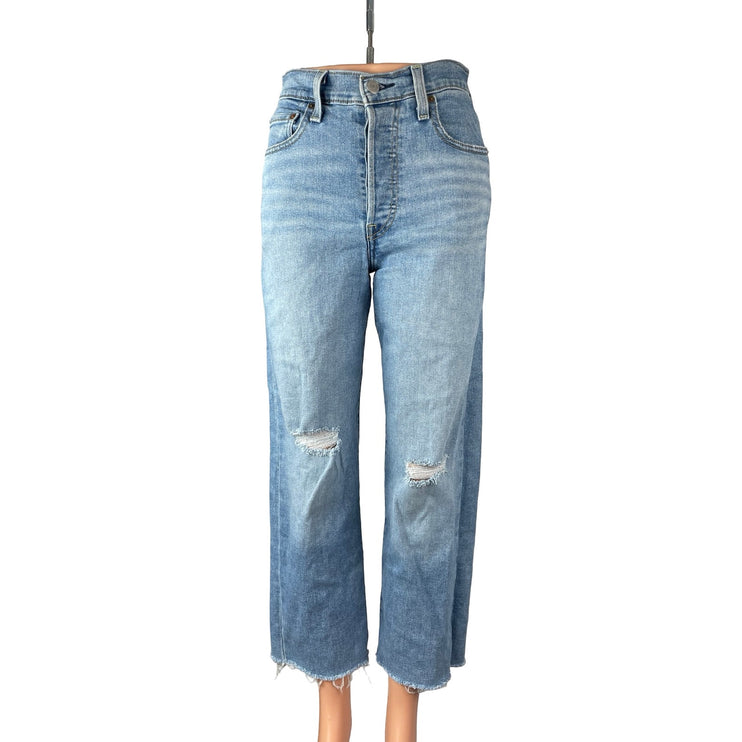 Levi's Womens Light Blue Distressed Raw Frayed Hem Straight Denim Jeans Pants 25