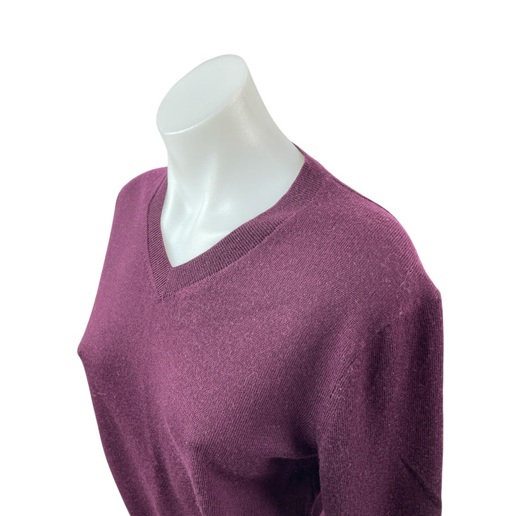 Club Monaco Womens Purple 100% Wool Long Sleeve V Neck Knit Sweater Top Size S