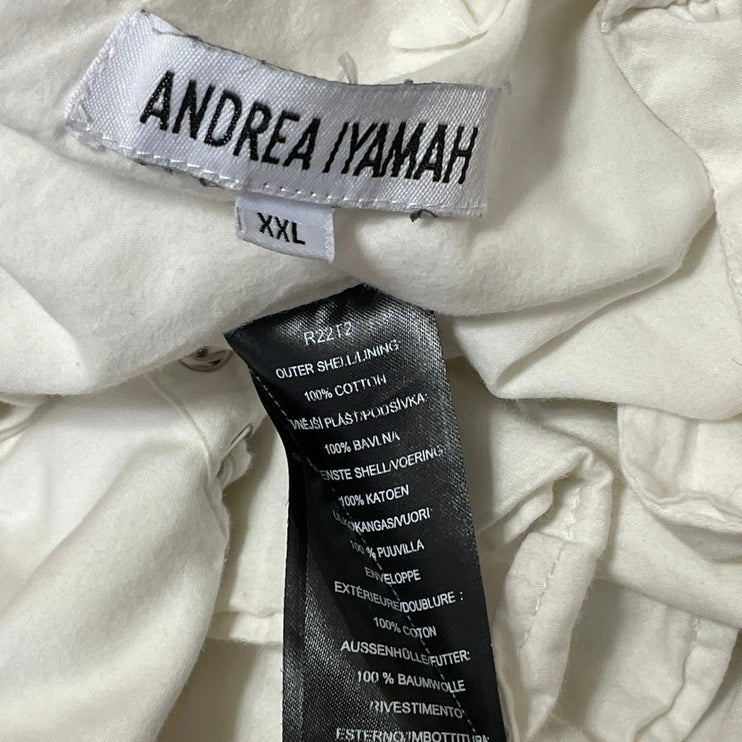 Andrea Iyamah Womens White Lace Up Tie Long Sleeves Ruched V-neck Blouse Top XXL