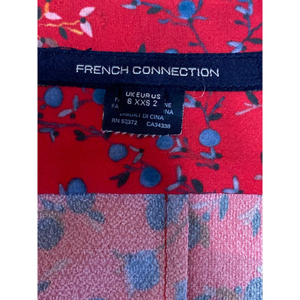 French Connection Red Floral Short Sleeve V Neck Tie Waist A Line Maxi Dress XXS