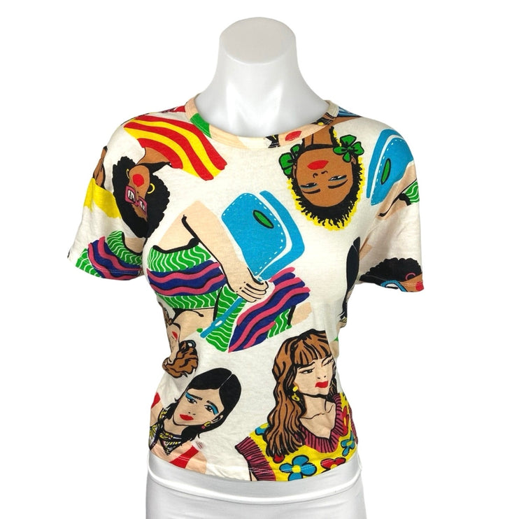 Zara Multicolor Diversity Artwork Women Graphic Short Sleeve T-Shirt Top Size S