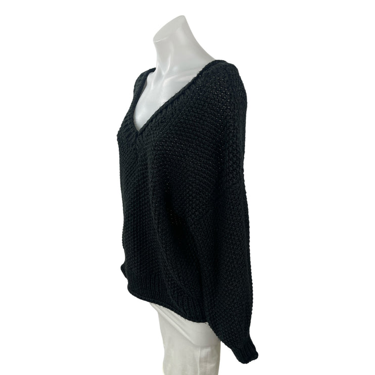 Etophe Studios Women's Black Long Sleeve V Neck Knit Pullover Sweater Top XL