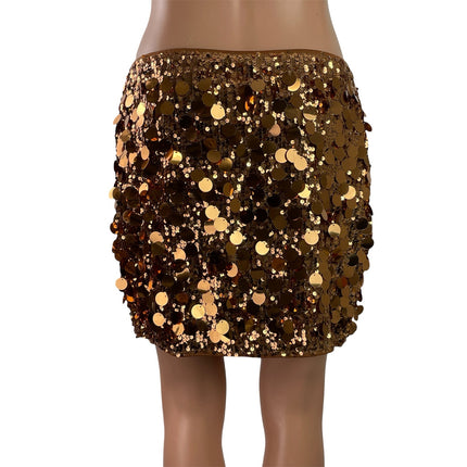 SheIn Women's Gold Brown Disc Sequins Party Mini Straight Pencil Skirt Size L