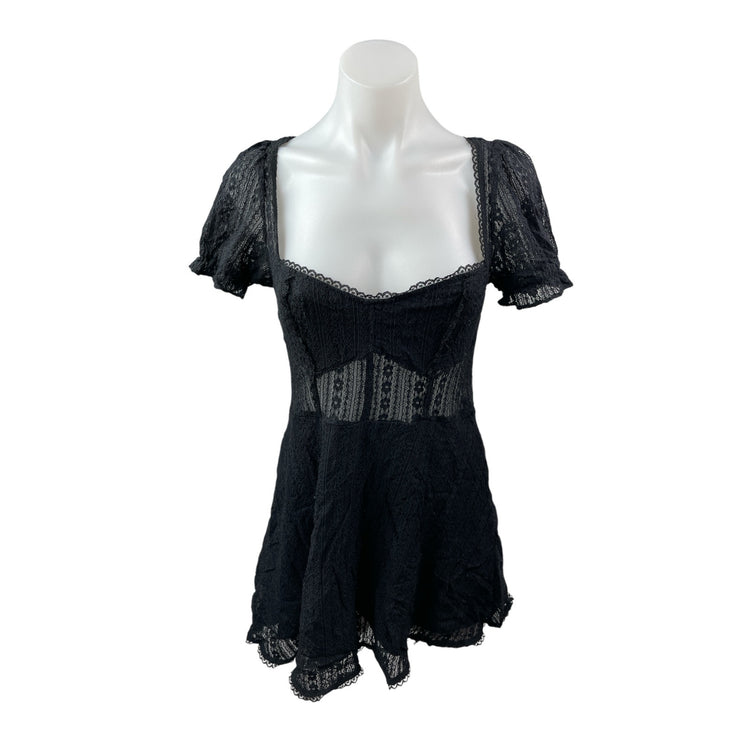 Urban Outfitters Roxie Floral Lace Sheer Short Sleeve Mini Flare A-Line Dress M