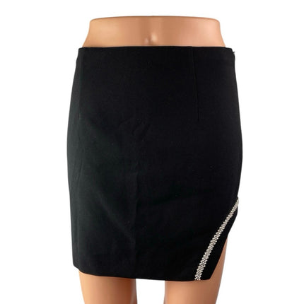 Zara Black Jeweled Rhinestone Embellished Slit Zipper Mini Pencil Skirt Size S