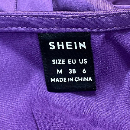 Shein Purple Silk Satin Long Sleeve Deep V Neck Pleated Sheath Maxi Dress Size M