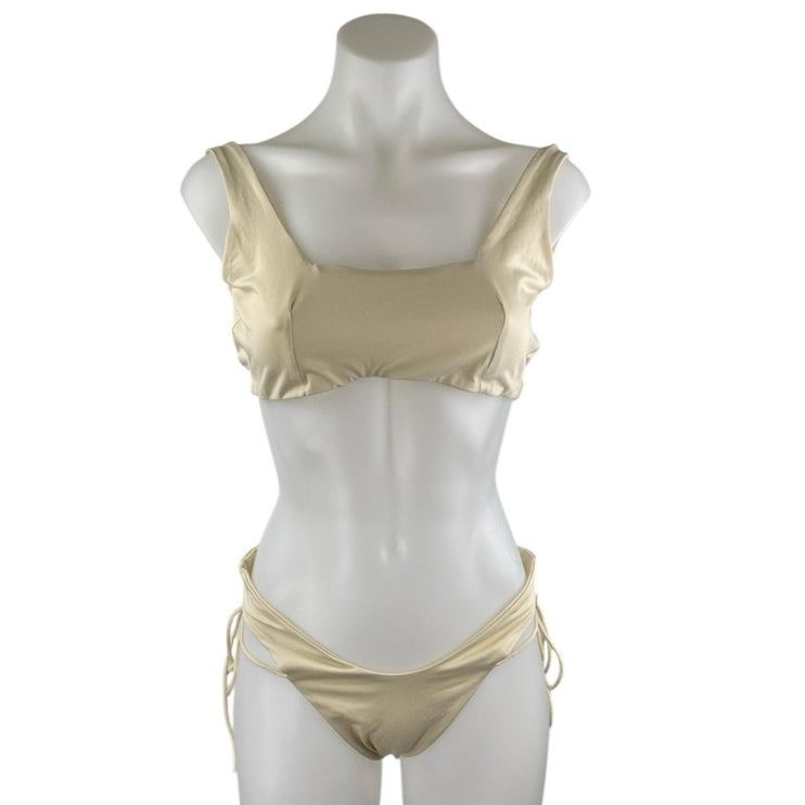 Oh Polly Beige Strappy Thong Tank Bralette Two Piece Bikini Set Swimwear Size M