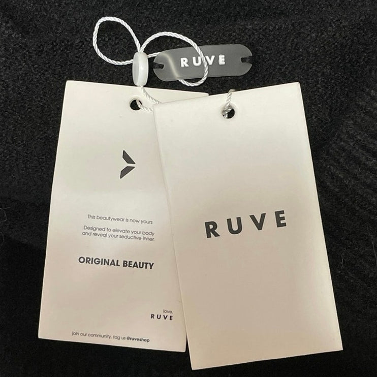 NEW RUVE Black High Waisted Ribbed Knit Fold Button Mini Pencil Skirt Size XS