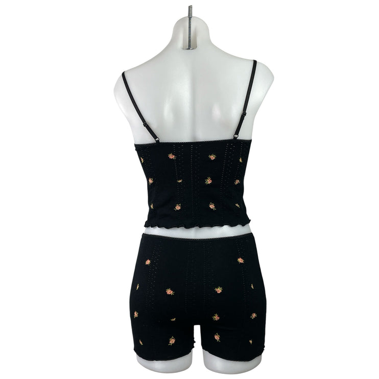 Out From Under Black Floral Embroidered Cami & Shorts Sleepwear Pajama Set Sz M