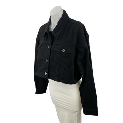 WeWoreWhat Women's Black Collared Long Sleeve Crop Boxy Denim Coat Jacket Size M