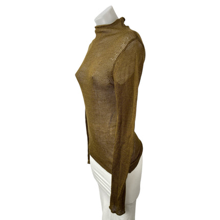 Zara Brown Gold Wool Metallic Knit Mock Neck Long Sleeve Blouse Sweater Top Sz M