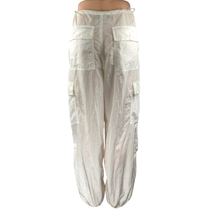 White Fox White High Waisted Drawstring Windbreaker Cargo Jogger Pants Size XS