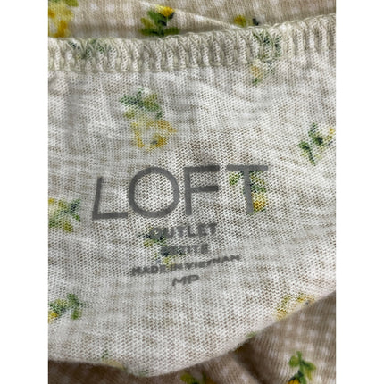Loft Women's Beige Floral Crew Neck Short Sleeve Crop Basic Tee T-Shirt Top Sz M
