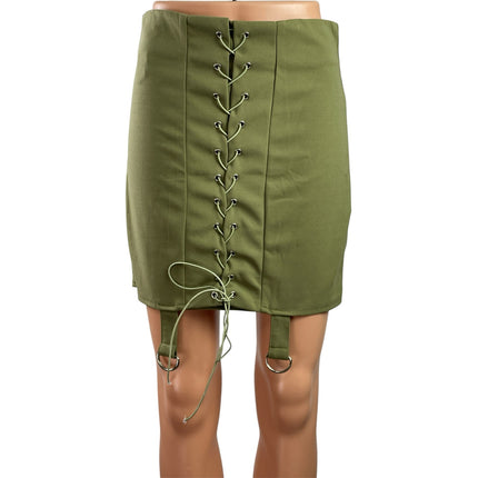 Missguided Women's Olive Green Lace Up Grommets Mini Pencil Coset Skirt Size 8