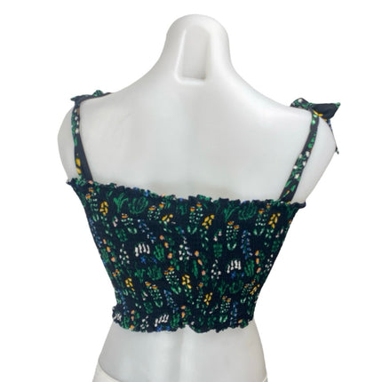 Modcloth x Collectif Black Floral Sleeveless Smocked Cami Tank Crop Top Size 6