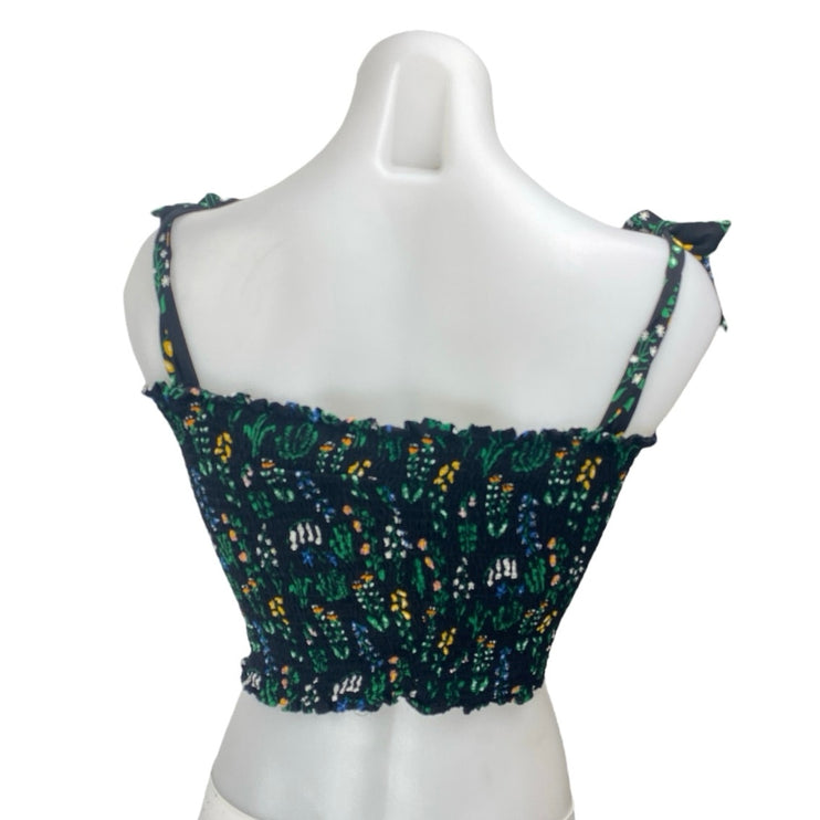 Modcloth x Collectif Black Floral Sleeveless Smocked Cami Tank Crop Top Size 6