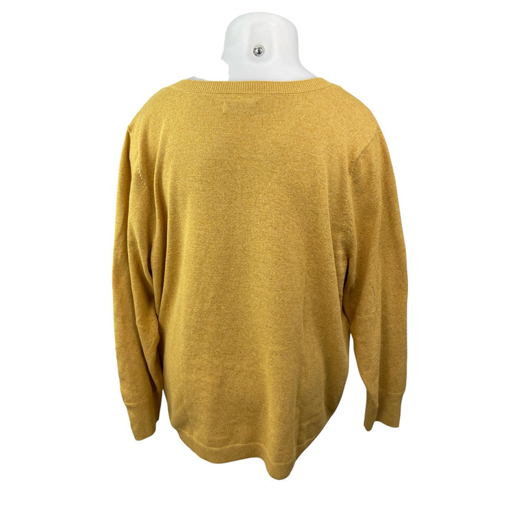Croft & Barrow Women Yellow Knit Long Sleeve V Neck Pullover Sweater Top Size 3X
