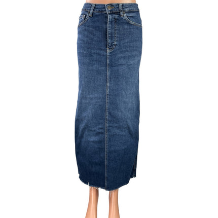 Zara Women's Blue Medium Wash High Waist Slit Straight Denim Jean Skirt Size XS