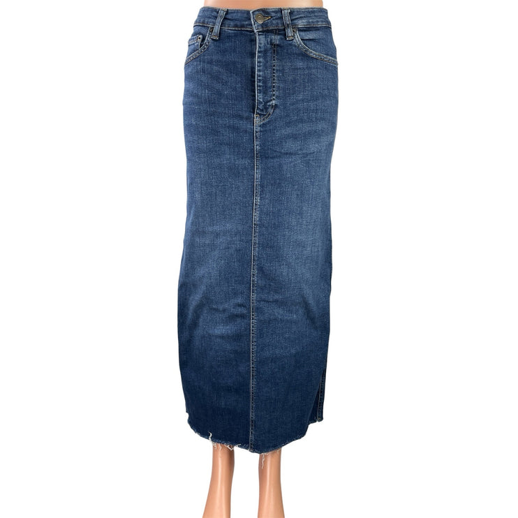 Zara Women's Blue Medium Wash High Waist Slit Straight Denim Jean Skirt Size XS