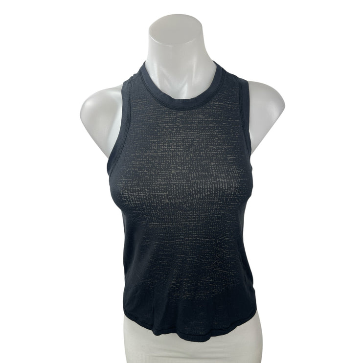 Lululemon Women's Black Ribbed Sheer Crew Neck Sleeveless Muscle Tank Top Size 4