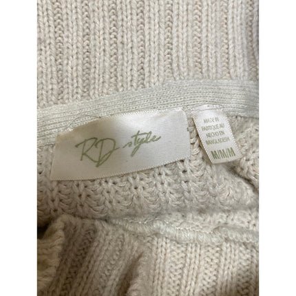 RD Style Women's Beige Nude Long Sleeve Ribbed Knit Cowl Neck Sweater Top Size M